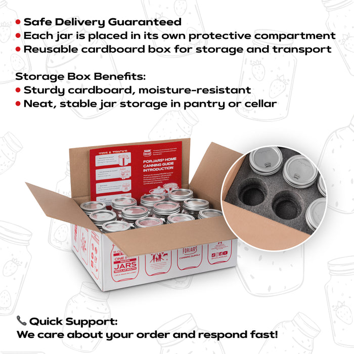 FORJARS® Premium Mason Jars – 8 oz (12-Pack) | Regular Mouth Glass Canning Jars