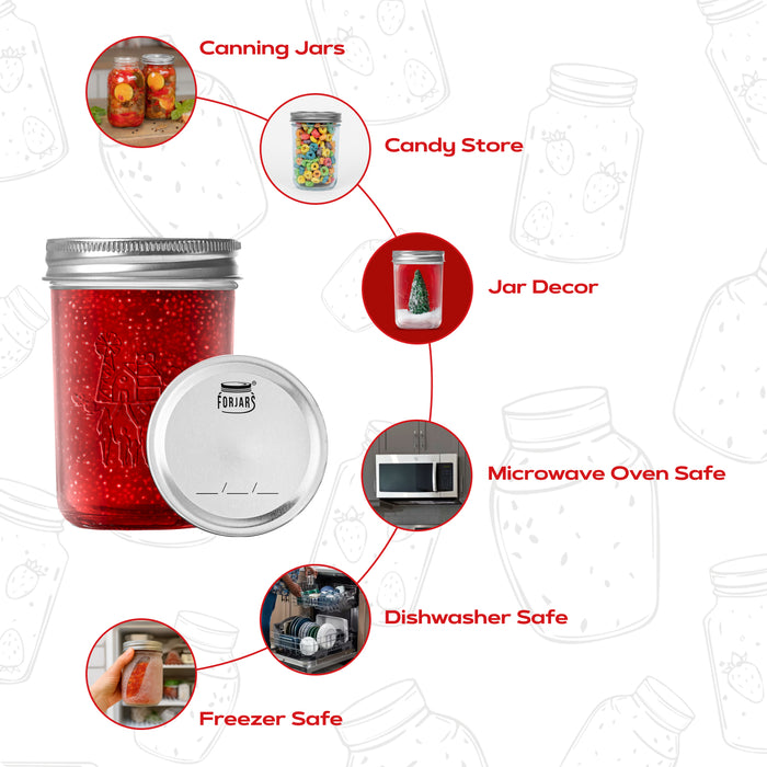 FORJARS® Premium Mason Jars – 8 oz (12-Pack) | Regular Mouth Glass Canning Jars