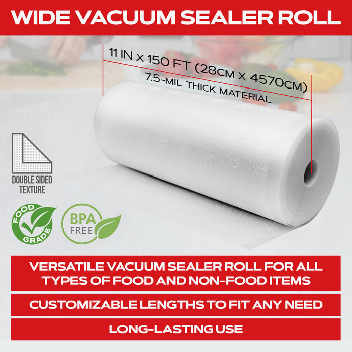 Forjars® Vacuum Sealer Roll - 11 in x 150 ft, Textured on Both Sides, 7.5 Mil Thickness