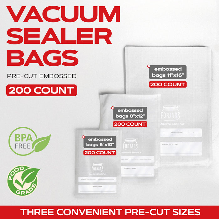 Forjars® 200 Count 6x9 Vacuum Sealer Bags - Textured on Both Sides, 7.5 Mil Thickness