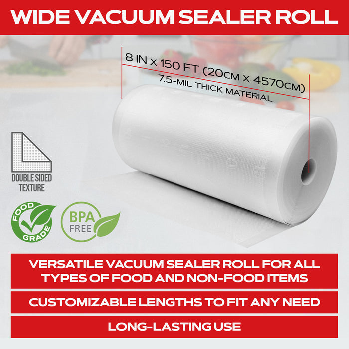 Forjars® Vacuum Sealer Roll - 8 in x 150 ft, Textured on Both Sides, 7.5 Mil Thickness