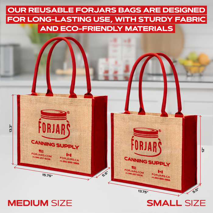 Forjars®  Reusable Burlap Tote Bags – Available in Two Sizes: Small & Medium