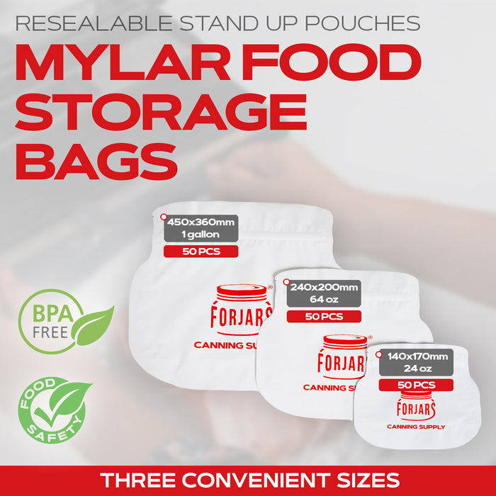 FORJARS® 24oz Mylar Bags - 50 Count   5.5 mil per side (≈11 mil total)