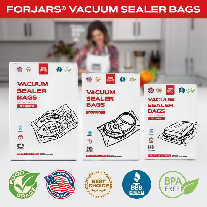 Forjars® 200 Count 6x9 Vacuum Sealer Bags - Textured on Both Sides, 7.5 Mil Thickness