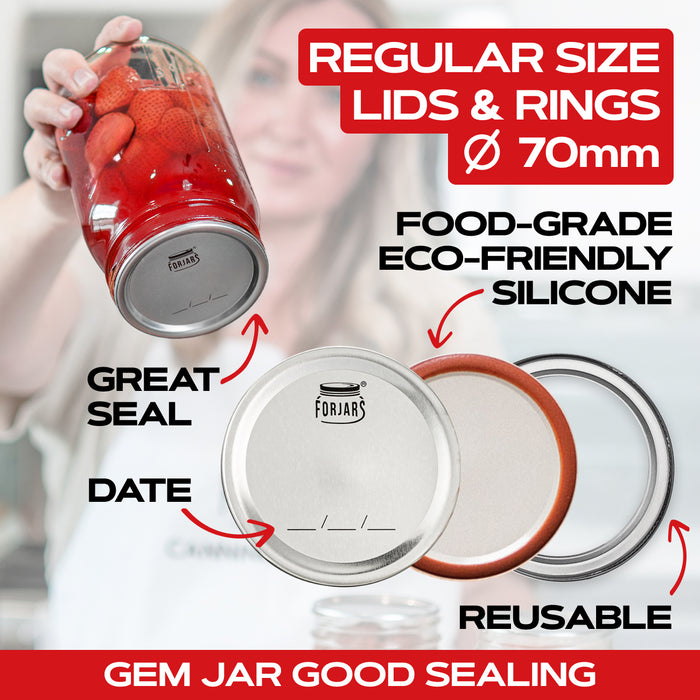 Forjars®  - 12 Regular Mouth Canning Lids + 12 Rings