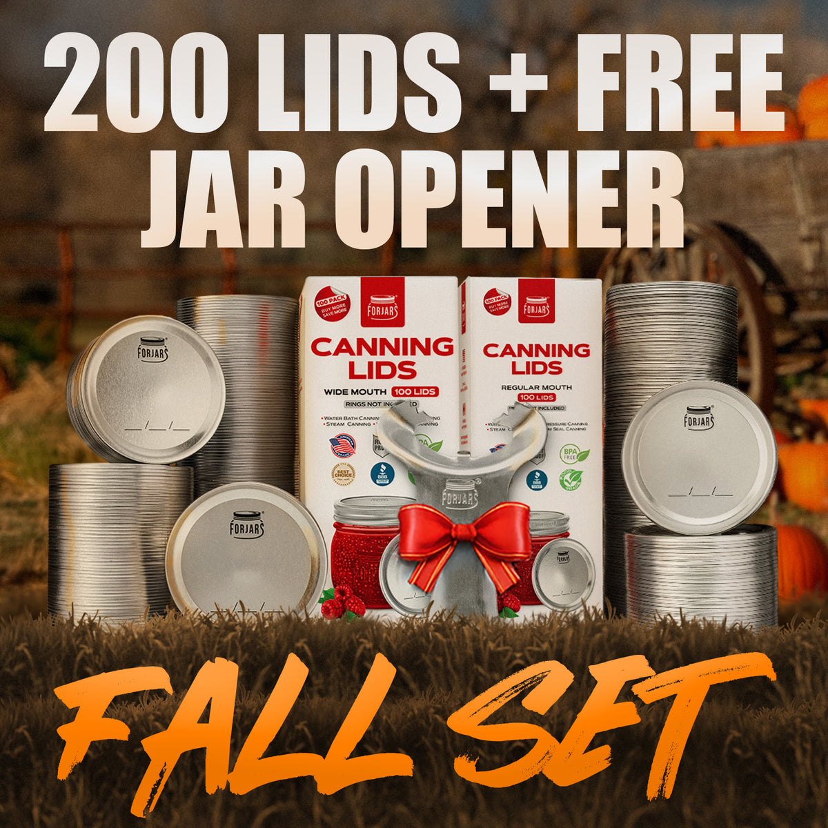 FORJARS® Fall Set – 200 Lids + FREE Jar Opener