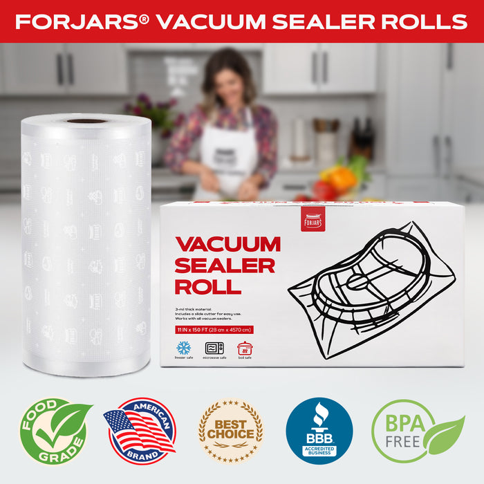 Forjars® Vacuum Sealer Roll - 11 in x 150 ft, Textured on Both Sides, 7.5 Mil Thickness