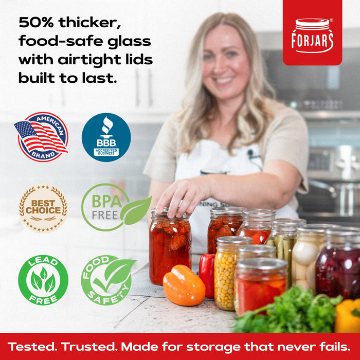 FORJARS® Premium Mason Jars – 64 oz (6-Pack) | Wide Mouth Glass Canning Jars