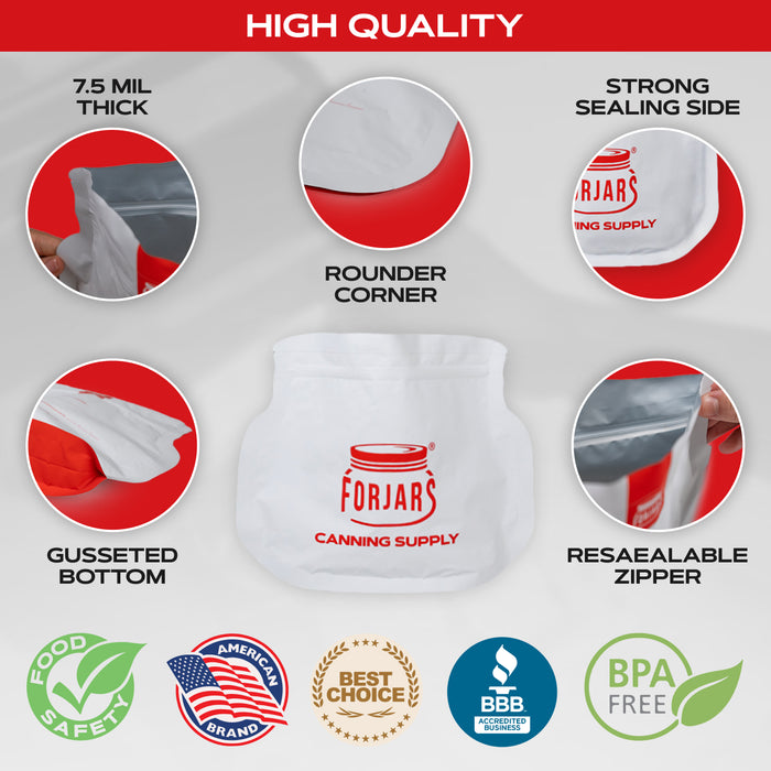 FORJARS® 24oz Mylar Bags - 50 Count   7.5 mil per side (≈15 mil total)