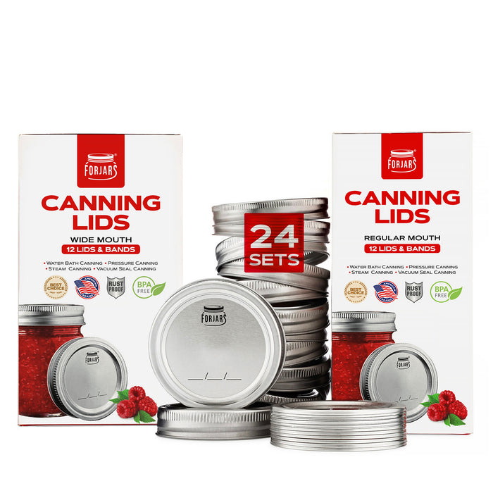 ForJars - 12 Regular Mouth + 12 Wide Mouth Canning Lids and Bands Set of 24