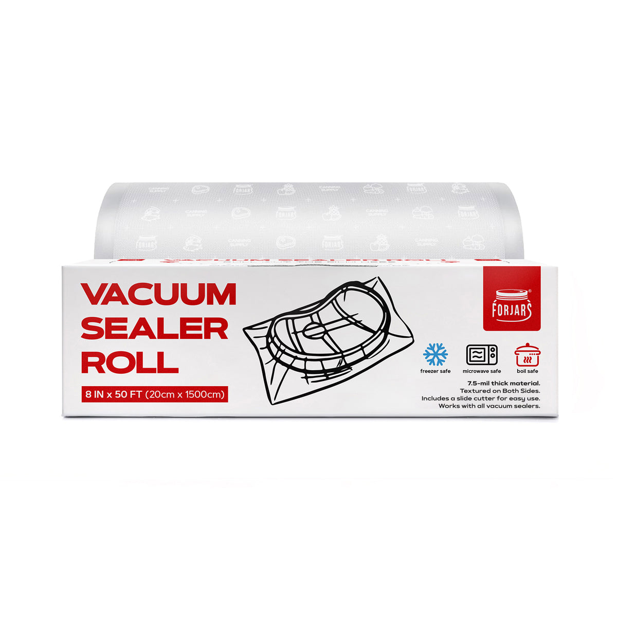 Vacuum Sealer Roll (8-inch) - Textured on Both Sides, 7.5 Mil Thickness