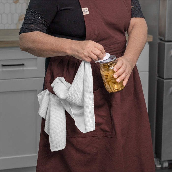 Apron — Adjustable Fit Cotton-Linen & Denim Apron with Pockets, One Size Fits Most, 5 Colors