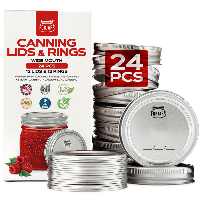 Forjars® - 12 Wide Mouth Canning Lids + 12 Rings