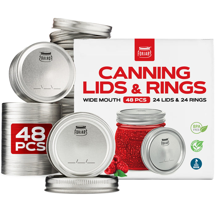 Forjars® - 24 Wide Mouth Canning Lids + 24 Rings