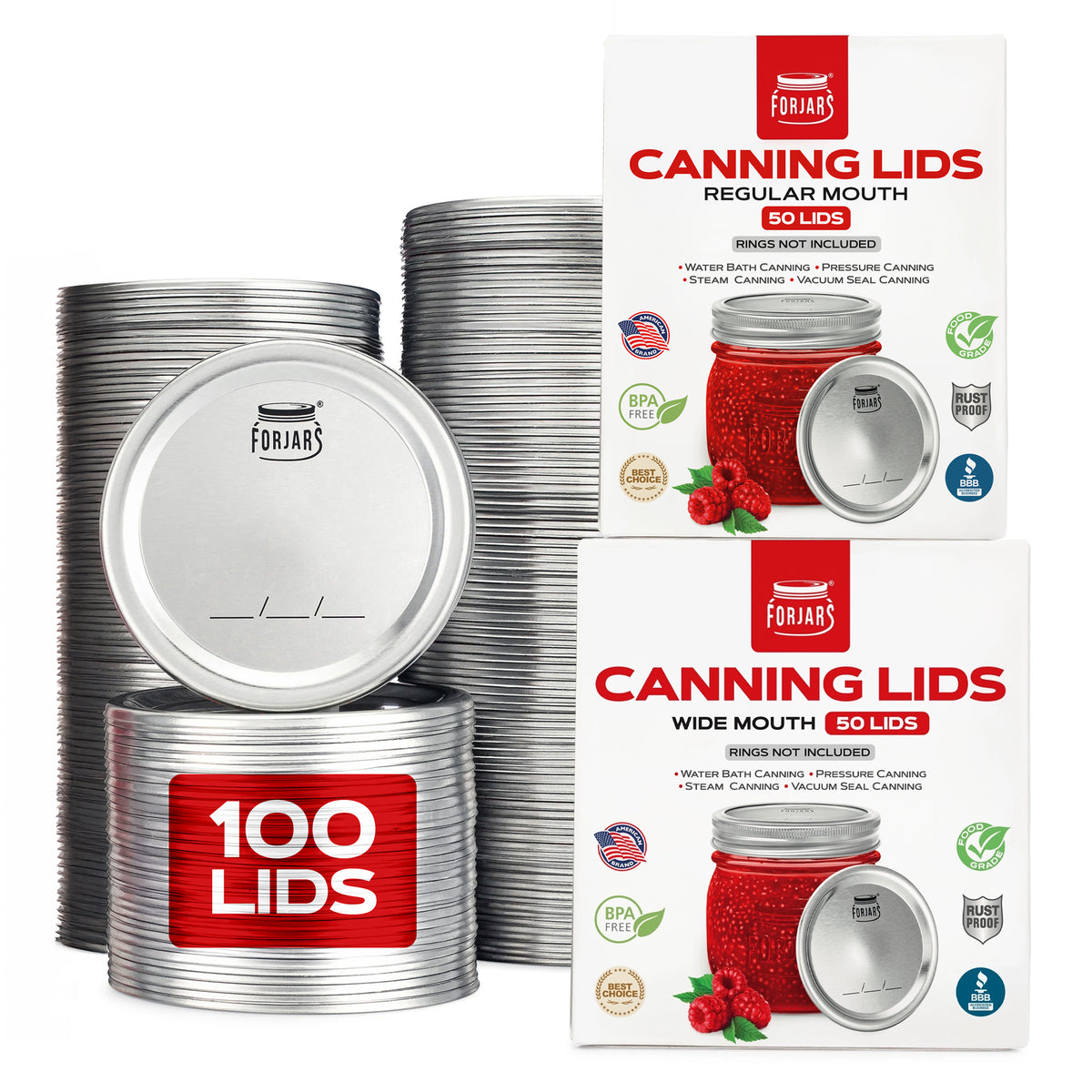 100 Count: 50 Regular Mouth + 50 Wide Mouth Canning Lids