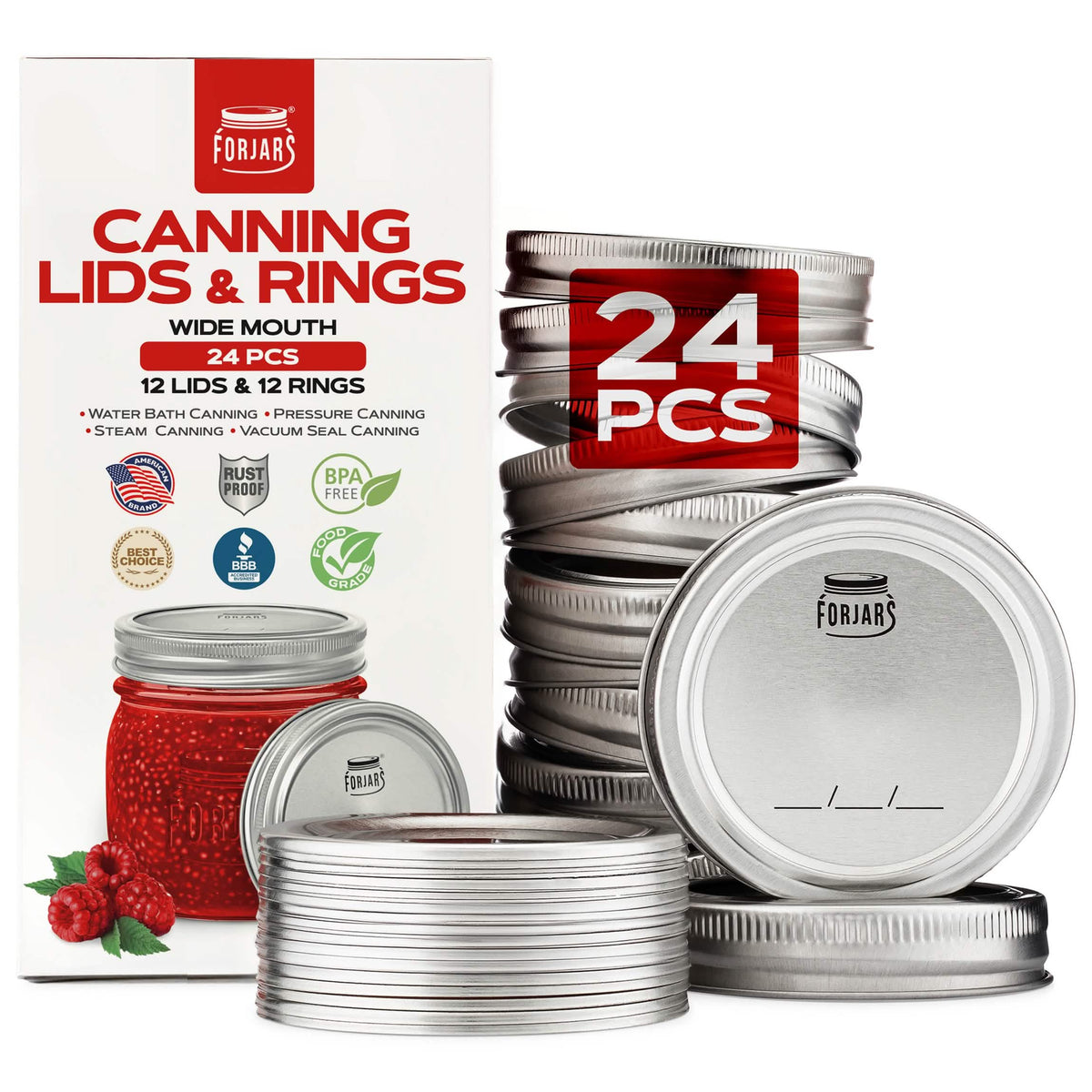 12 Wide Mouth Canning Lids + 12 Rings