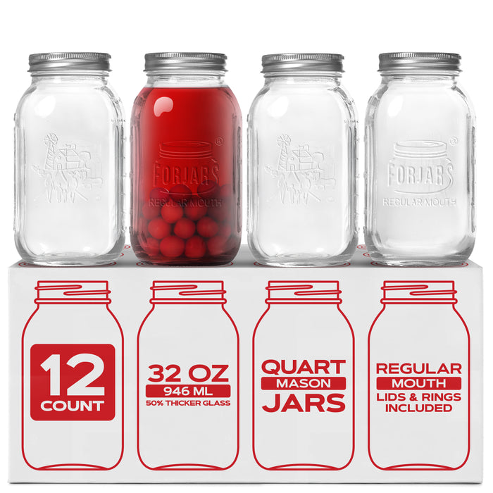 Forjars Canning Supply FMJ-32OZ-12-R Mason Jars, Regular Mouth