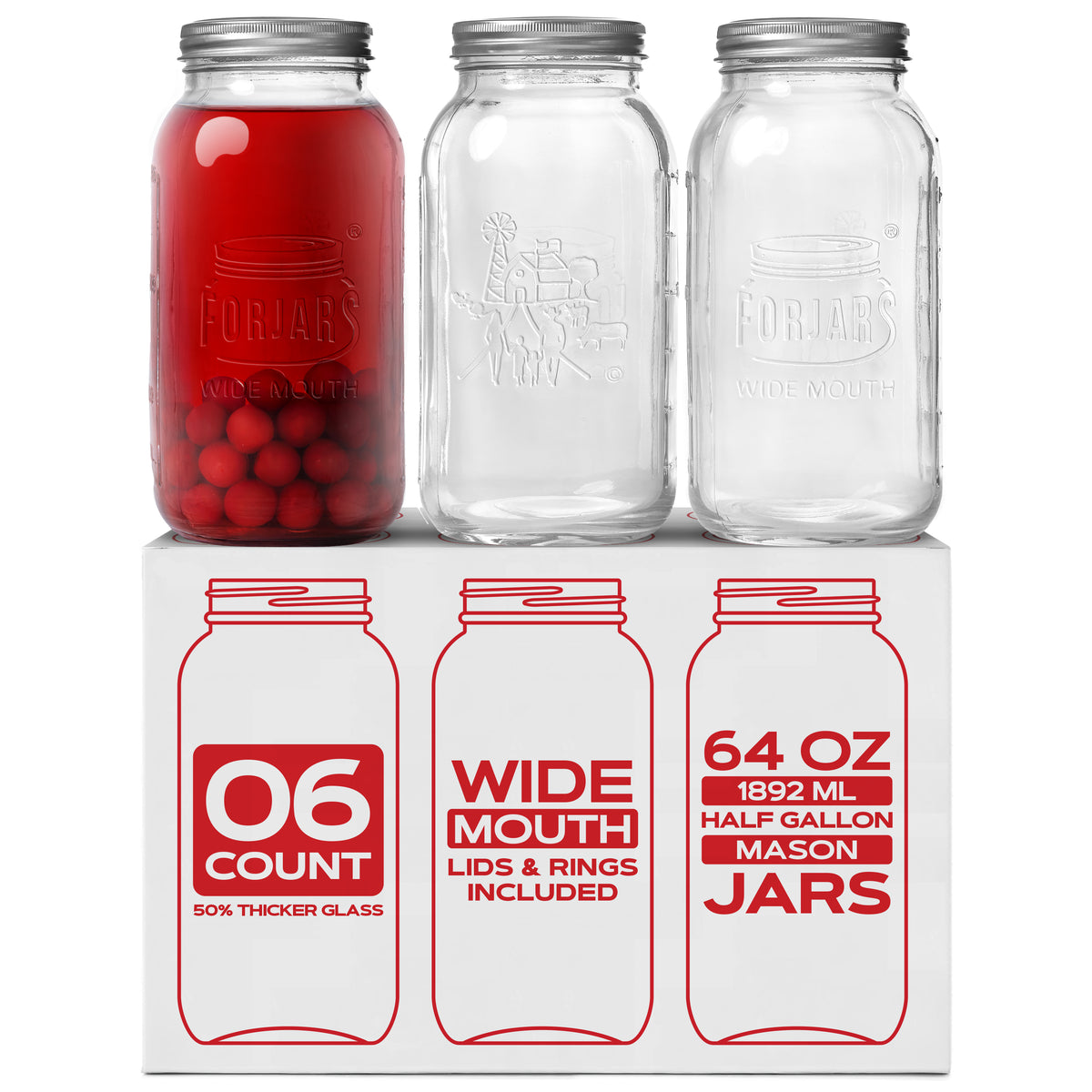 Premium Mason Jars – 64 oz (6-Pack) | Wide Mouth Glass Canning Jars