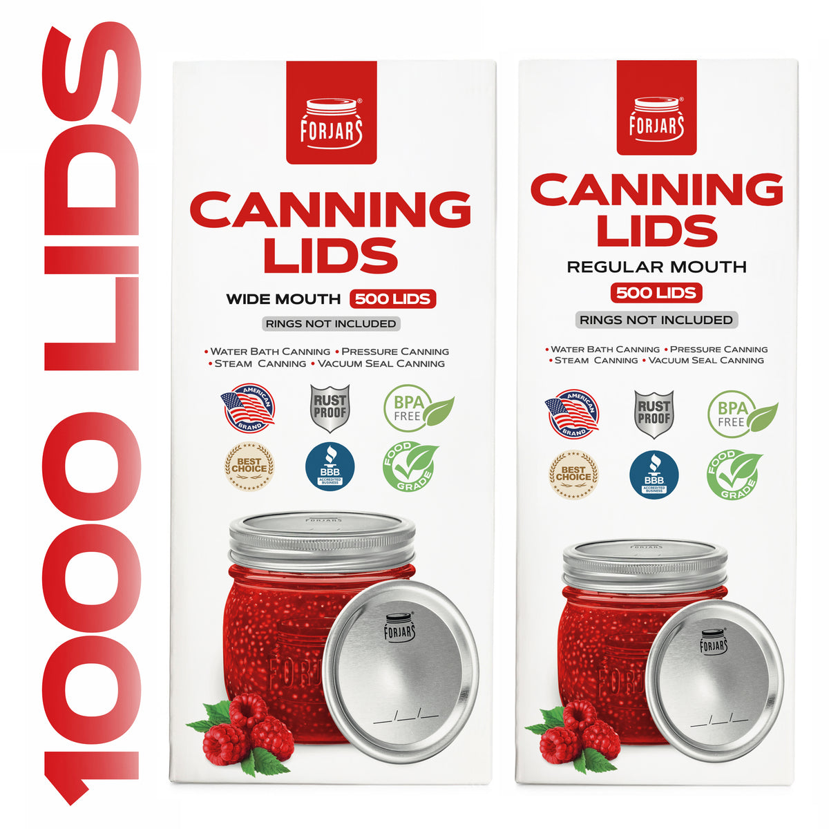 1000 Count : 500 Regular Mouth + 500 Wide Mouth Canning Lids