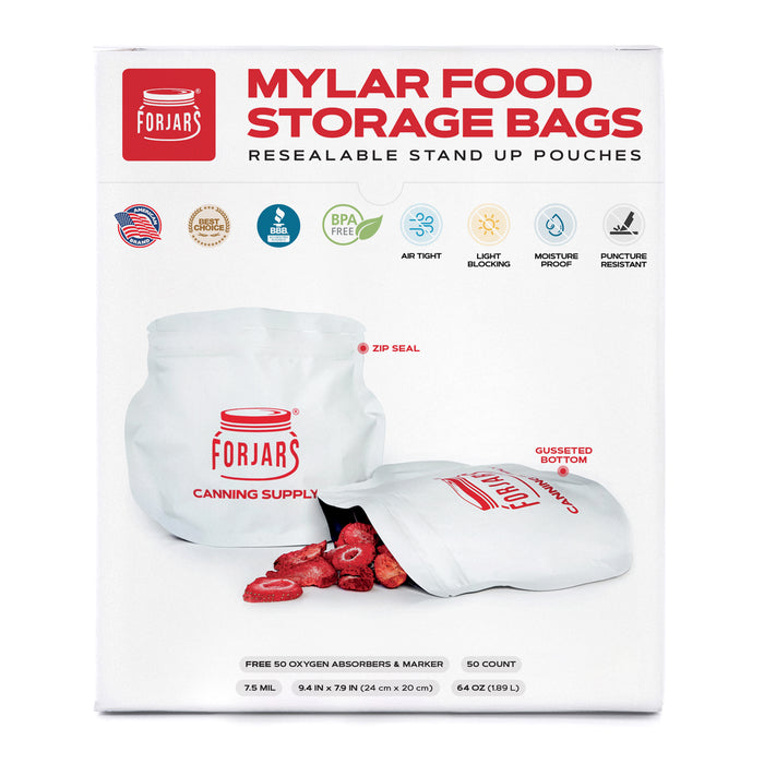 FORJARS® 64oz Mylar Bags  — 50 Count   7.5 mil per side (≈15 mil total)